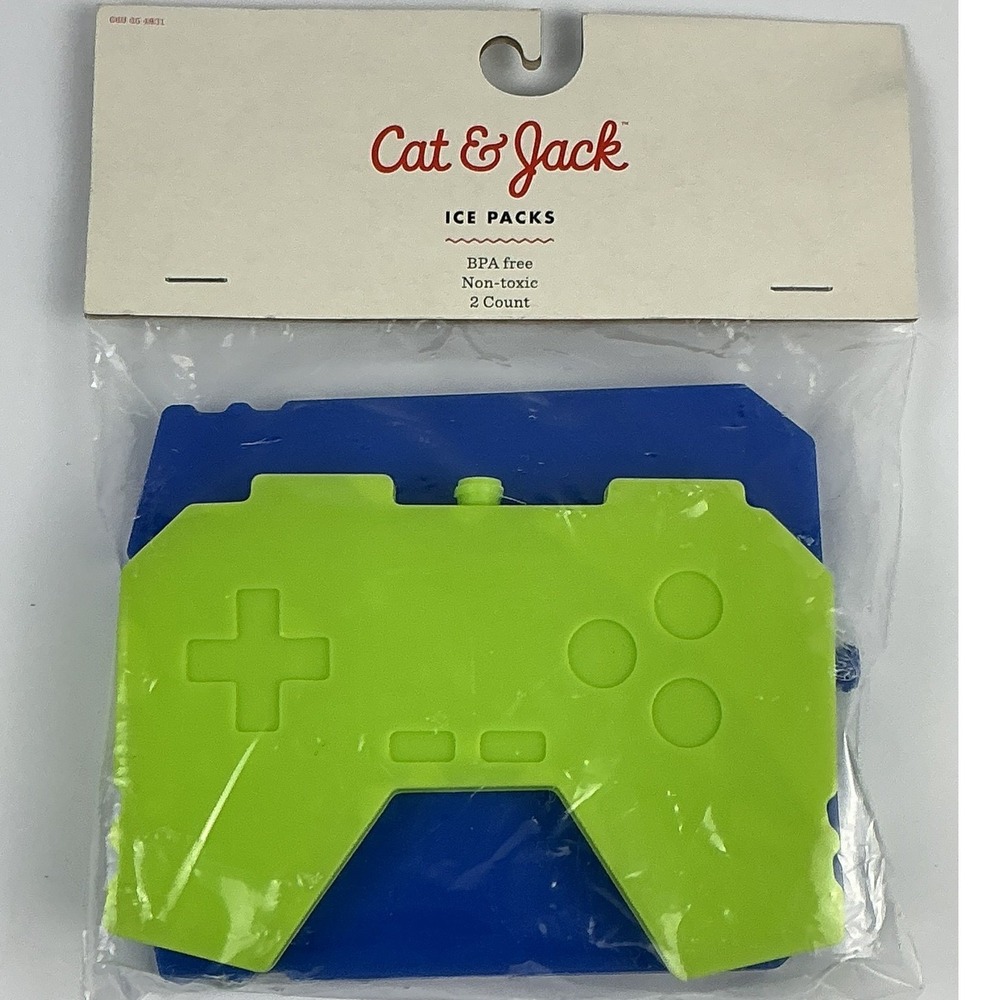 Cat and Jack Ice Packs 2 Count BPA Free‎ Non Toxic Green Game Controller Blue
